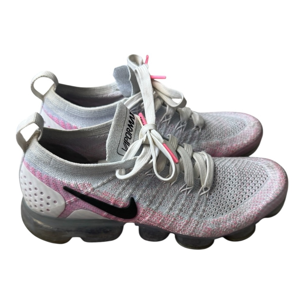 Nike Women's Gray and Pink Flyknit Vapormax Sneakers